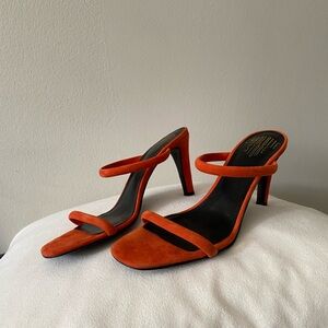 Charlotte Stone Dua Orange Suede Women's Sandal Heels NWOT